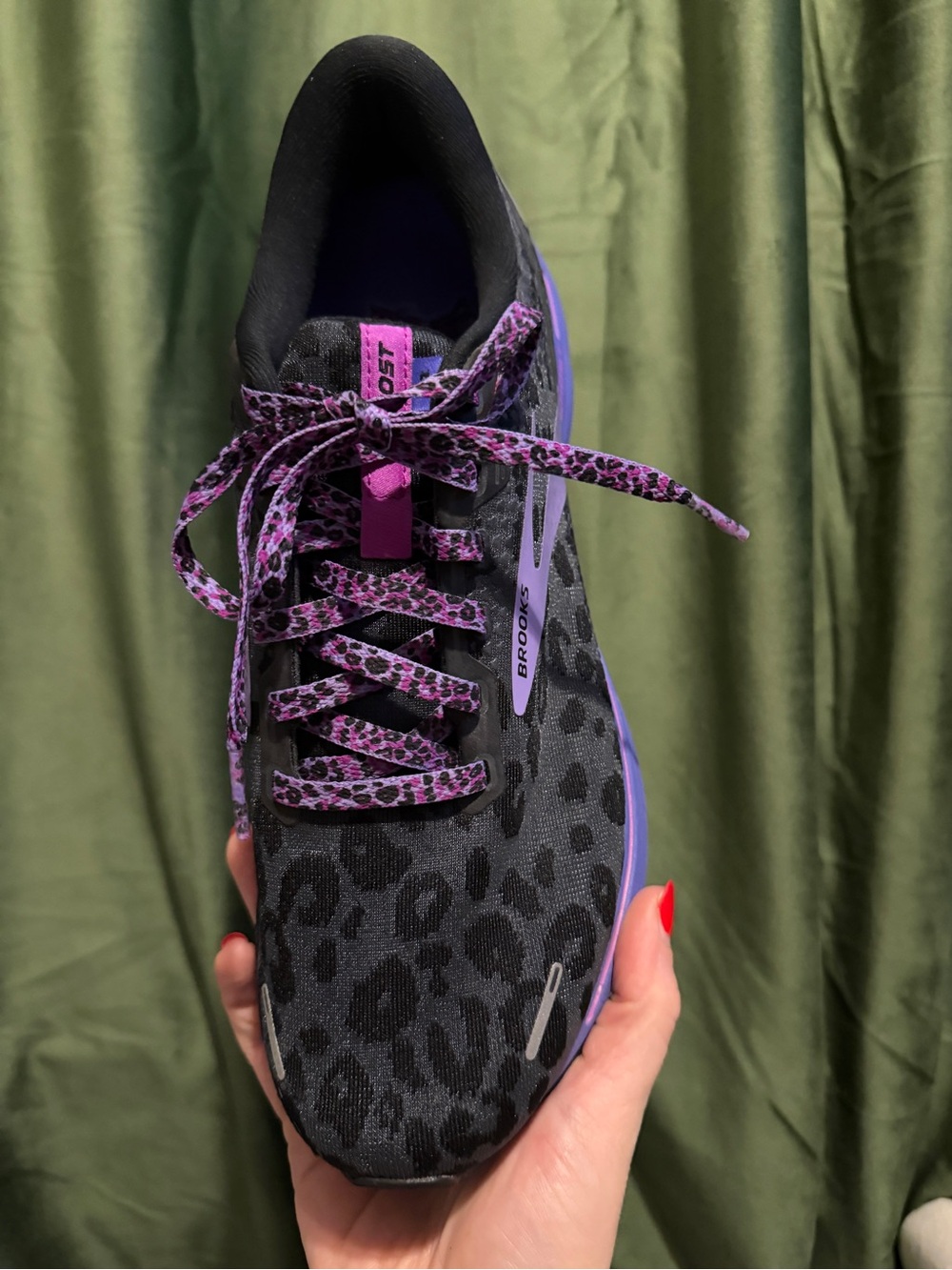 Brooks Ghost 14 Running Shoes Black Purple Leopard Print Women’s Size 11 - Picture 2 of 13